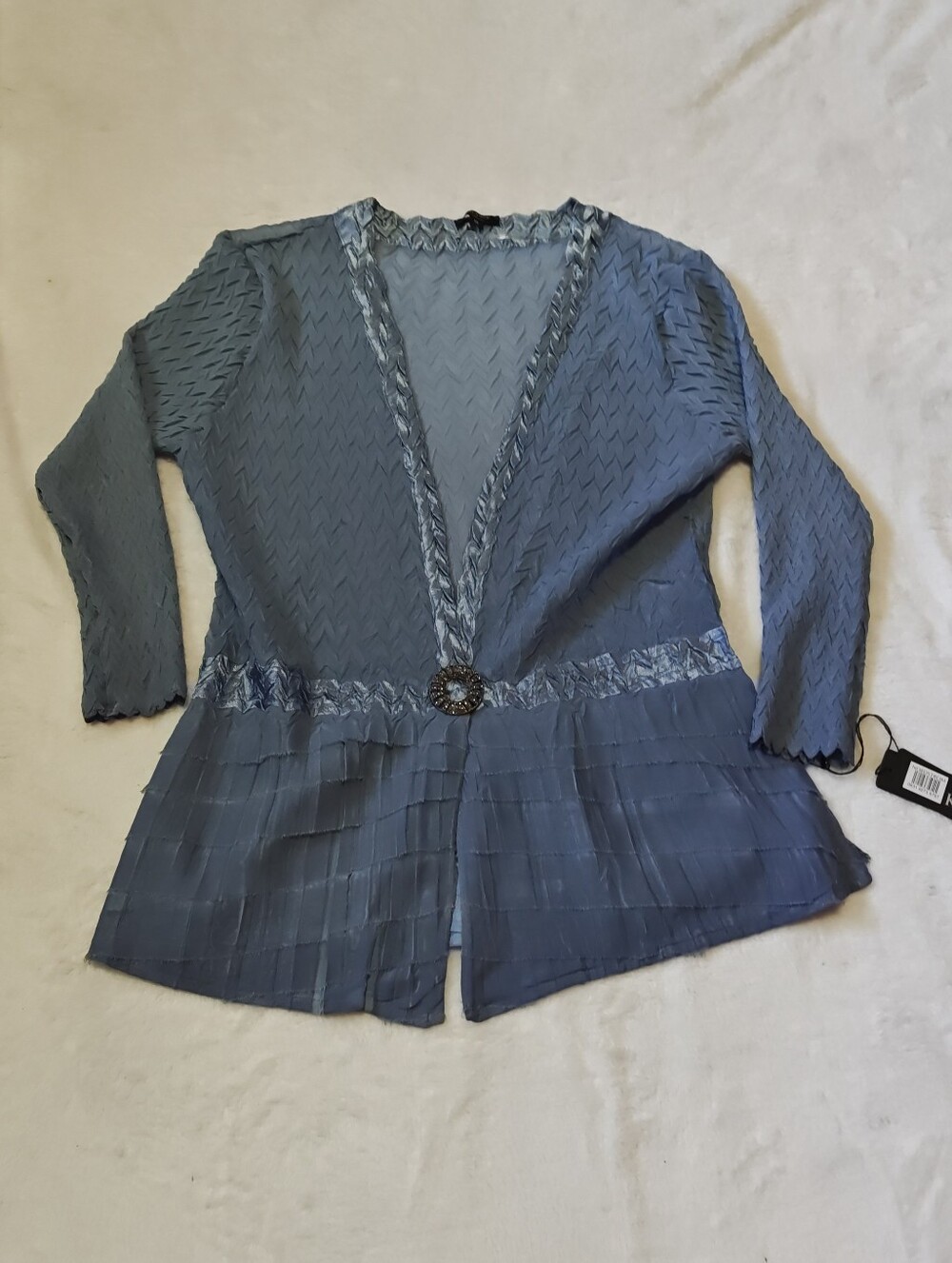 NWT Komarov Sheer Blue Crinkle Dress Top With Ruffle Detail